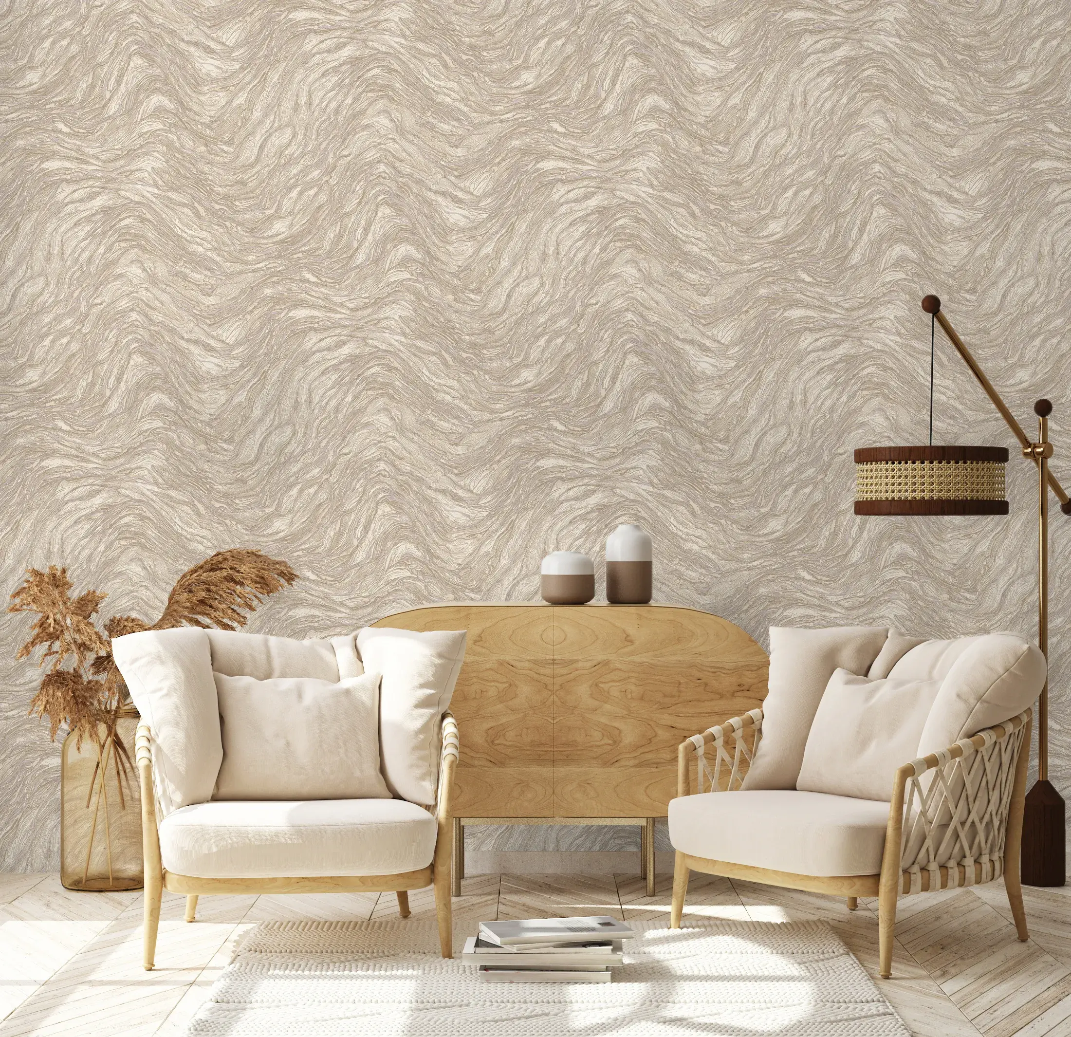 Beige Embossed Wallpaper – Glittering Neutral (24104-2)
